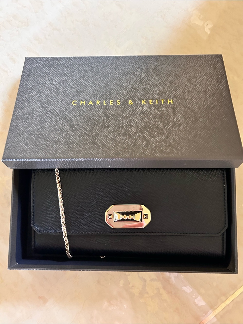 Charles & Keith Black Bag/Wallet with Gold-Tone Turn Lock